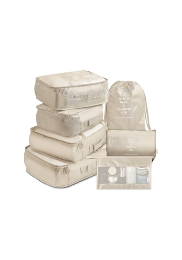 Suofeng Seyahat Çantası Giysi Sınıflandırma Çantaları 7'li Set - Su Geçirmez Kumaş, Çift Fermuar, Yer Tasarrufu, Gri Gri