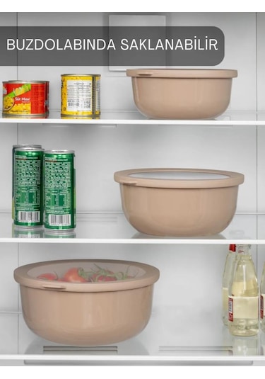 Kapris Ayza 593 Yuvarlak Saklama Kabı Seti 3'lü Taupe Kahverengi