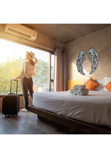 Sones 1 Çift 45 Cm Çift Taraflı Siyah Kazınmış Metal Melek Kanatları Duvara Asılan Dekorasyon Işıksız Diğer