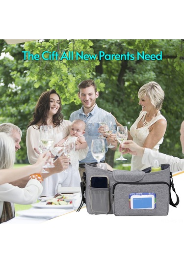 Reedark Geniş Kapasiteli Bebek Arabası Organizer Çantası - Termal Bardaklık Ve Çoklu Cepler Gri