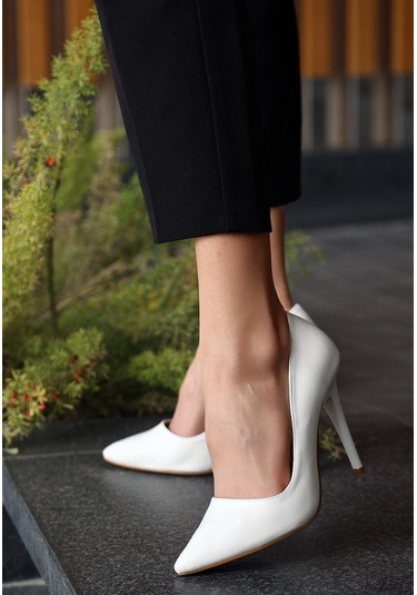 Modadua Hillar Beyaz Cilt Stiletto Ayakkabı Çok Renkli