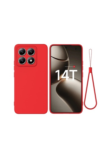 Xiaomi 14t İçin Düz Renk Sıvı Silikon Damlamaz Tam Kapsama Telefon Kılıfı Kırmızı