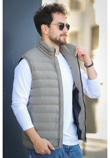 Doxfa Suya Dayanıklı Cepli Fermuar Detaylı Dik Yaka Erkek Şişme Yelek Yeşil