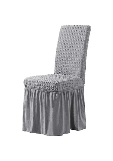 StarMall Brürümcük Etekli Sandalye Kılıfı, Lastikli,esnekli Sandalye Örtüsü 1 Adet Gri