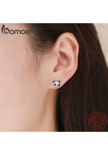 Bamoer Hakiki 100% 925 Ayar Gümüş Hayvan Koleksiyonu Sevimli Panda Saplama Küpe