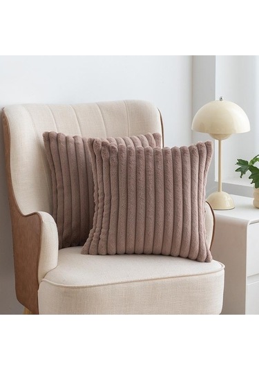 Novahub Camel Taklit Tavşan Saç Çizgili Yastık Yumuşak Düz Renk Kanepe Yastık Başucu Yastık Çıkarılabilir Yıkanabilir Yastık Camel