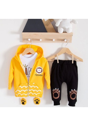 3-18 Ay Erkek Bebek Alt&üst Takımı Aslan 3'lü Sarı Sarı
