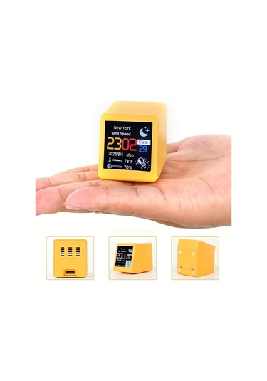 Motion003 6'lı Akıllı Wifi Hava Durumu İstasyonu Sarı Sıcaklık Nem Rüzgar Hızı İzleme Dijital Saat Ev Ofis Masaüstü Dekoru