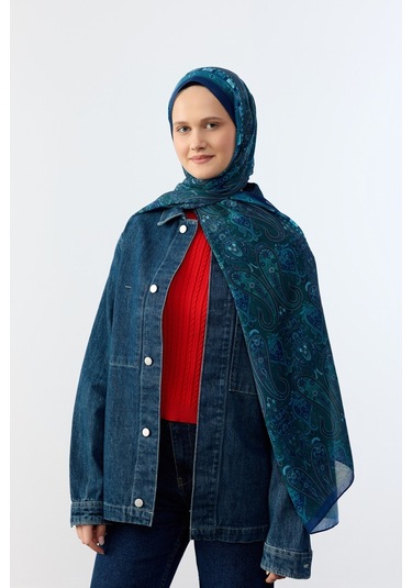 Mirsoy Scarf Asya Etnik Desen Şal Mavi