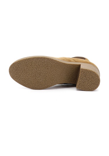 Gönderi R Açık Taba Süet Fermuarlı Kalın Topuklu Hakiki Deri Chelsea Bot Taba Süet