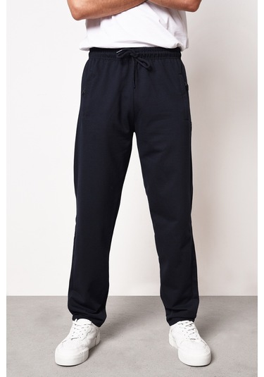 MMetalic Erkek Lacivert Düz Paça Cep Fermuar Detaylı Rahat Kesim Eşofman Altı Mtlc046 001 Lacivert