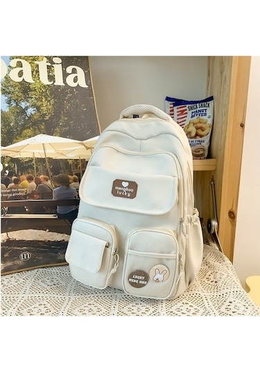 Chunkyated Kadınlar Için Yeni Sevimli Kore Versiyonu Kampüs Ins Okul Çantası Büyük Kapasiteli Ilk Ve Orta Okul Öğrencileri Güçlü Ve Dayanıklı Geniş Omuz Askılı Sırt Çantası B33q4y Beyaz