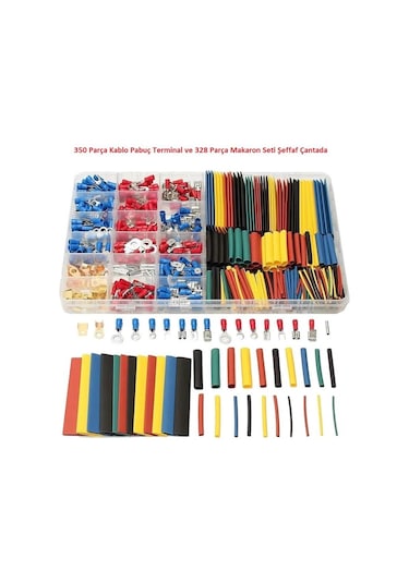 350 Adet Kablo Pabuç Terminal Ve 328 Parça Makaron Seti Şeffaf Çantada