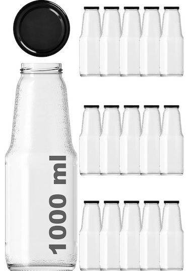 Afracam Meyve Suyu Şişesi Şeffaf 1000 Ml Metal Kapaklı 15 Adet