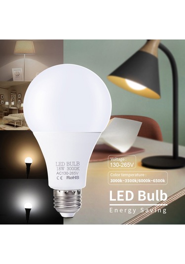 Xindoker E27 Uçlu 18w Led Ampul, 130-265v Aralığında Çalışır, 6000-6500k Beyaz Işık, 270 Derece Açılı, Enerji Tasarruflu, Smd 2835 Teknolojisi Çok Renkli