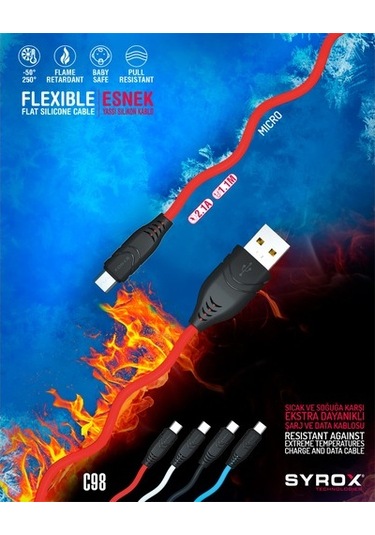 Syrox C98 Usb To Micro 1M / Slikon Kablo