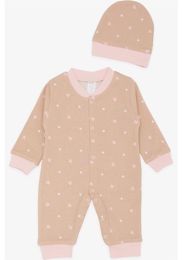 Breeze Kız Bebek Tulum Renkli Kalp Desenli 0-3 Ay-6 Ay, Açık Kahverengi-Açık Kahverengi