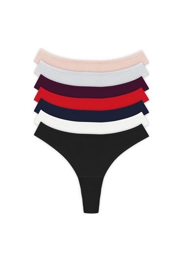 Basic Pamuklu Kadın Tanga Külot 7'li Paket Renkli-7 Çok Renkli
