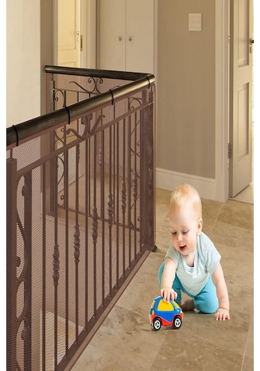Kahverengi Güvenlik Kapısı Bebek Merdiven Balkon Güvenlik Filesi Evcil Hayvan Filesi 2.35mt X 75cm Çok Renkli
