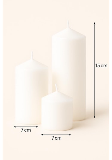 Silindir Mum 3lü Set Beyaz Beyaz