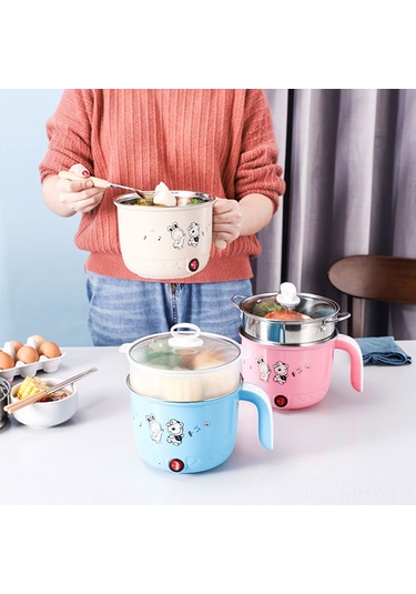 Monyee 1.8l Mini Elektrikli Tencere - Çay, Makarna, Yumurta Pişirme - 450w Düşük Güç - Avrupa Şarjı - Çelik Kısımlı - Mavi