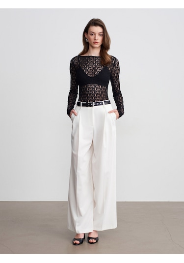 Dilvin 32763 Kayık Yaka Dantel Top-siyah