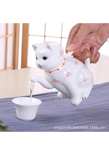 Seramik Şanslı Kedi Pot Sevimli Seramik Kedi Karaf 280 Ml