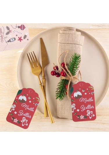 Yılbaşı Mutlu Yıllar Yazılı Hediye Etiketi, Yeniyıl Paketleme Kar