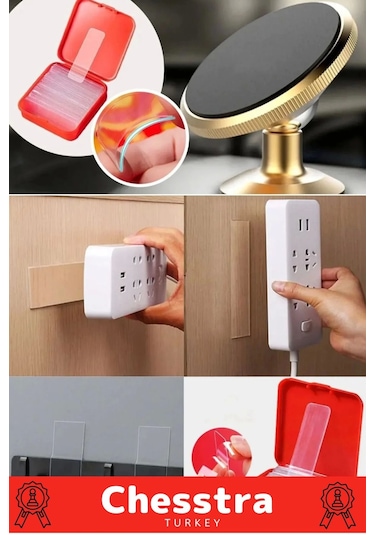 Süper Güçlü Kolay Çıkarılabilir İz Bırakmayan Çift Taraflı Kutulu Nano Şeffaf 60 Parça Bant 5 Adet