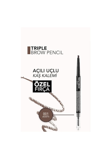 Flormar Triple Brow Kaş Pudrası ve Fırça İçeren Kaş Kalemi 001 Brunette