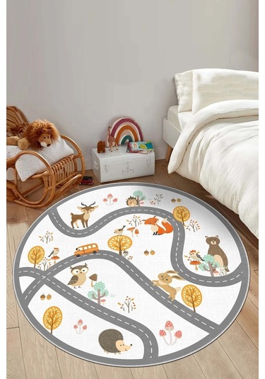 West Home Makinede Yıkanabilir Kaymaz Taban Leke Tutmaz Yuvarlak Çocuk Halısı Oyun Matı Wh 553 White Yuvarlak Beyaz