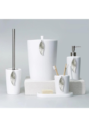 Selim Dekor Leaf Banyo Seti Beyaz-gümüş Beyaz