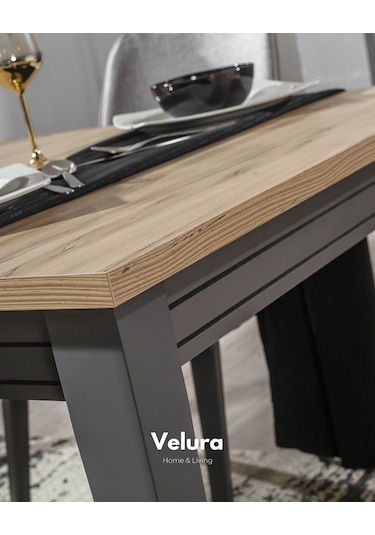 Cloud Yemek Odası Takımı Yemek Masası + 4 Adet Sandalye Antrasit - Ceviz