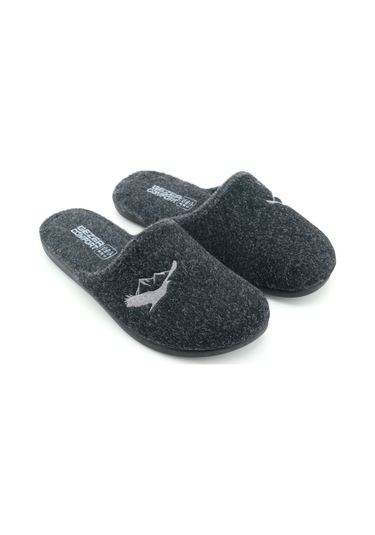Gezer Erkek Kışlık Keçe Çıkarılabilir Cırt Cırtlı İç Taban Rahat Ev Bahçe Terlik Antrasit