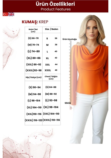Khi-zai Kadın Degaje Yaka Şehirli Stil Bluz Turuncu