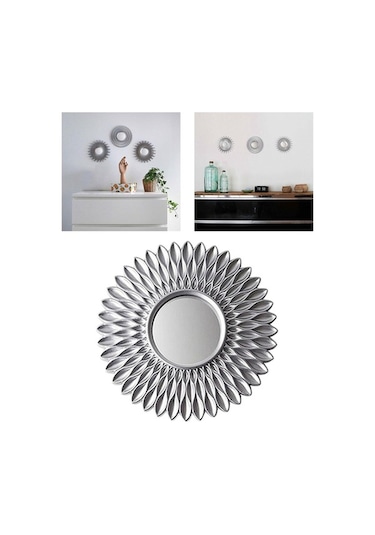 Pazly Yuvarlak Suntek Şifonyer Şekilli Gümüş Ev Duvar Dekor Çiçek Aynaları Ayna Asılı Hx Gümüş