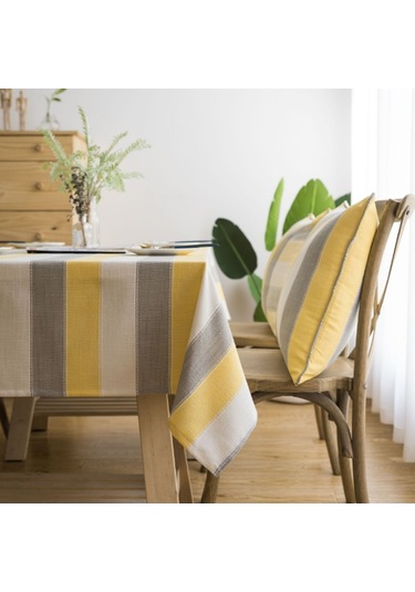 Dikdörtgen Çizgili Sehpa Yuvarlak Masa Yemek Masası İçin Örtü Bezi Havlu, Boyut: 135x200cm Gri Çizgili Gri