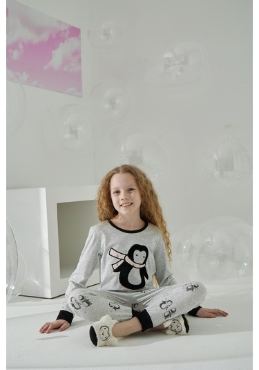 Kız Çocuk Uzun Kol Gri Pijama Takımı C8t5n7o5 001