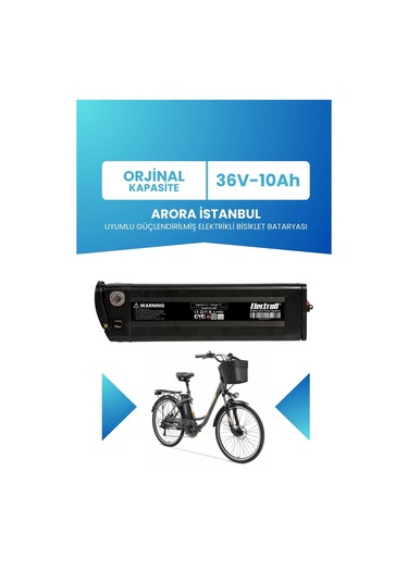 Arora İstanbul Uyumlu Batarya 36v 10ah Elektrikli Bisiklet Bataryası Siyah