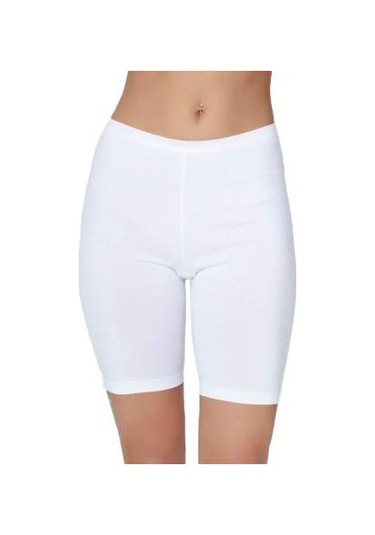 6 Adet Çift Kaplan Bayan Elastanlı Uzun Şort Boxer 611 Beyaz