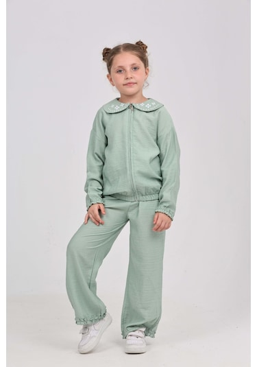 Toontoy Kız Çocuk Yaka Nakışlı Eşofman Takım Yeşil