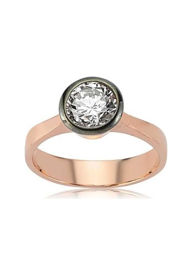 Gümüş Rose Elmas Montür Tek Taş Bayan Yüzük-195797 Çok Renkli