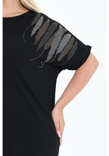 Bambu Bluz Yarasa Kol Taş Detaylı M-6xl Siyah 5