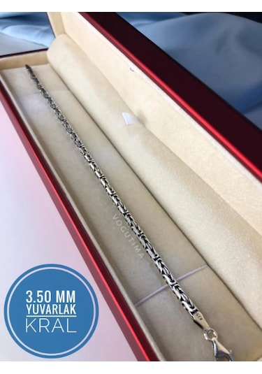 Erkeke Gümüş Bileklik - 3.5mm Yuvarlak Kral Model Işıklı Kutuda