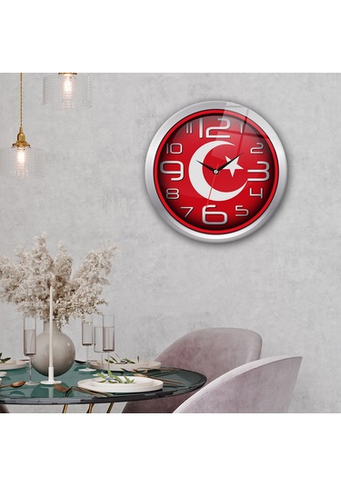 Decorita Cam Saat | Türk Bayrağı | Çap40cm Çok Renkli