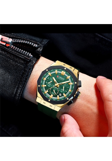 Curren 8462 Erkek Gri Analog Kuvars Silikon Spor Aydınlatmalı Saat Su Geçirmez Tarih Kol Saati Mavi Diğer