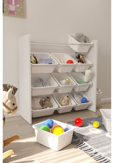 12 Sepetli Çok Amaçlı Oyuncak Dolabı Montessori Dolap Beyaz