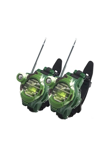 Çocuklar İçin Askeri Desenli Uzun Mesafe İki Yönlü Radyo Walkie Talkie: 7 İşlevli Radyo, Saat, Lupa, Fener 户外 Oyun Oyuncakları