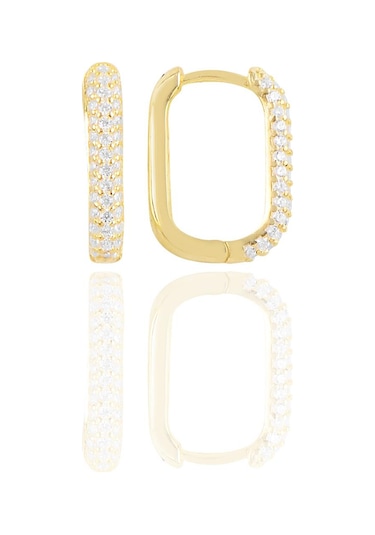 Gümüş Altın Yaldızlı Zirkon Taşlı Trend Küpe.