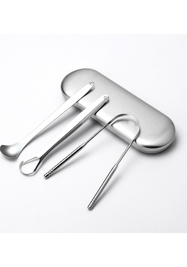 Tenfowee Paslanmaz Çelik Dil Kazıyıcı 3'lü Set - Ağız Kokusunu Önler, Hijyenik Ve Taşınabilir 111 Karakter Gümüş